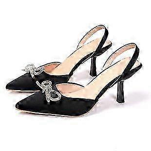 2024 New High Heels Women's Bow Bright Decoration Pointed Cloth Surface Fine Heels Women's Sandals