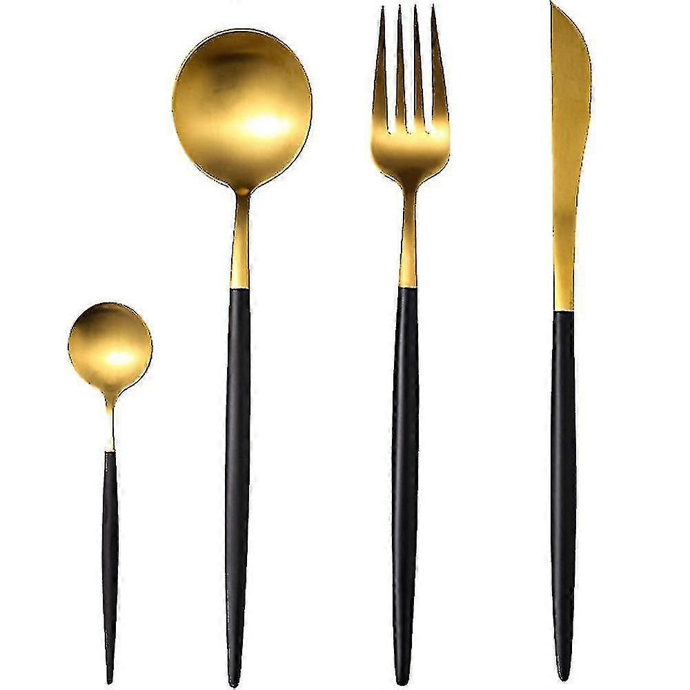 Gold Silverware Set Matte Flatware Set 304 Inox Flat Cutlery Set For Handle Forks Knife Spoons Set, Satin Finish Tableware Set For Home Res