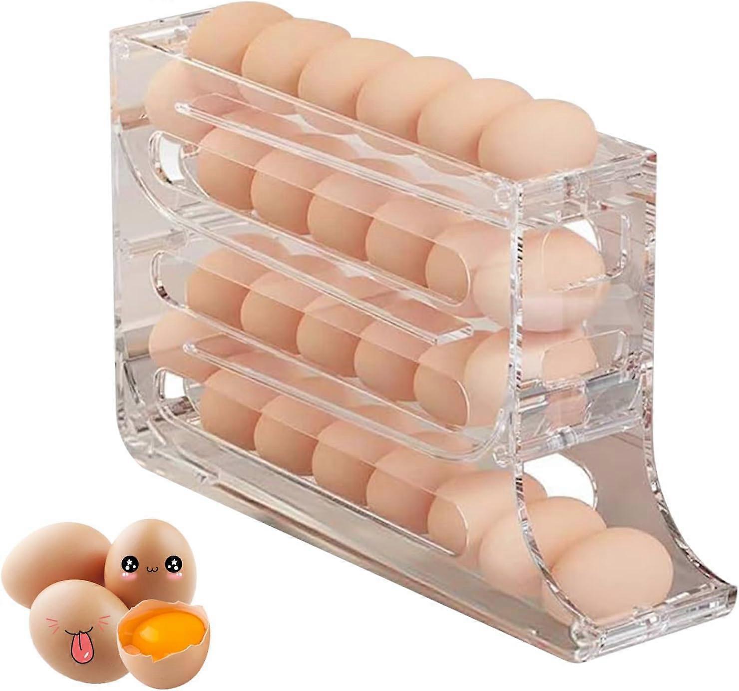 Egg Holder for Fridge, Space Saving Fridge Egg Organizer, 4 Layers Rolling Egg Dispenser Storage 30 Egg, Egg Dispenser for Refrigerator