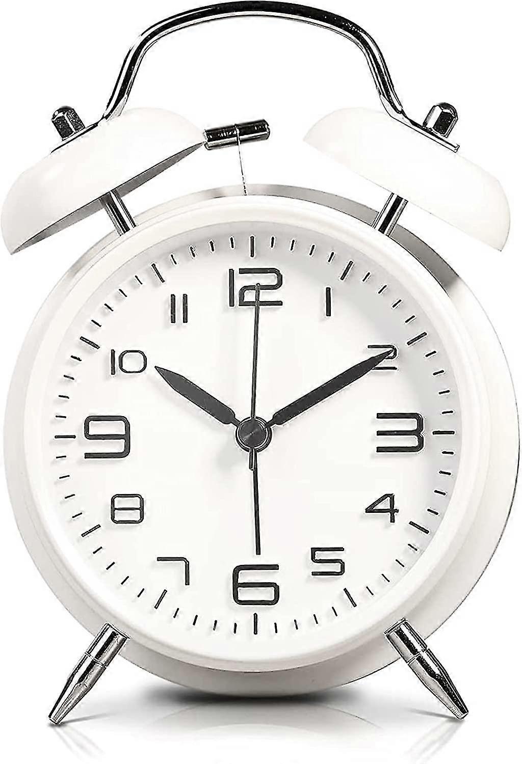 Twin Bell Alarm Clock With Backlight, 4" Stereoscopic Dial, Battery Operated Loud Alarm Clock, No Ticking, Noiseless, Retro Bell Alarm Clock, Quartz D