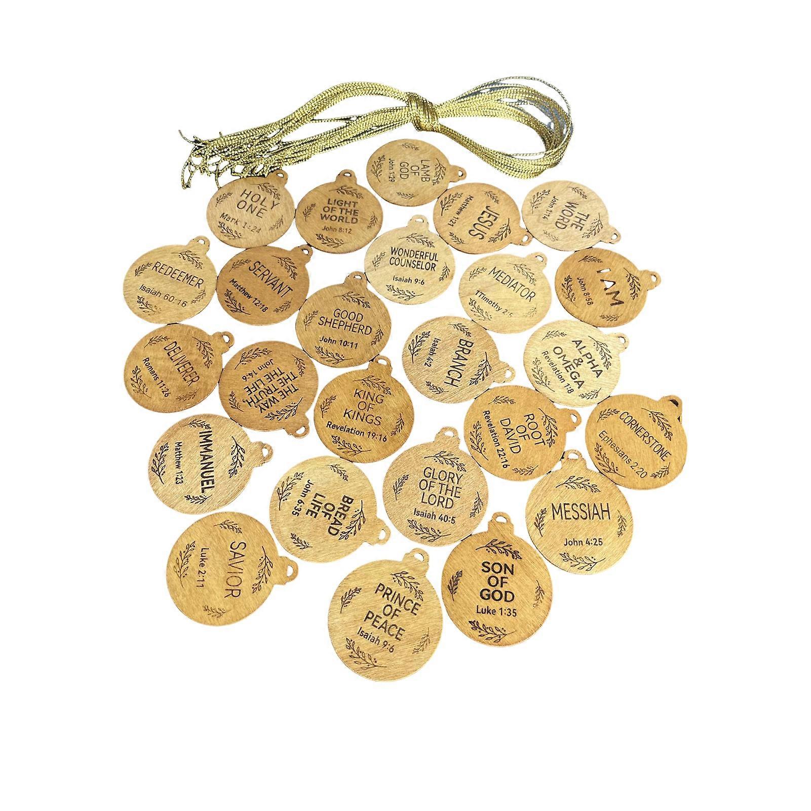 25Pcs Names of Jesus Ornaments Wooden Christmas Tree Decoration Name of Jesus Advent Hanging Sign for Tree Window Door Car Church Decor Qinghai