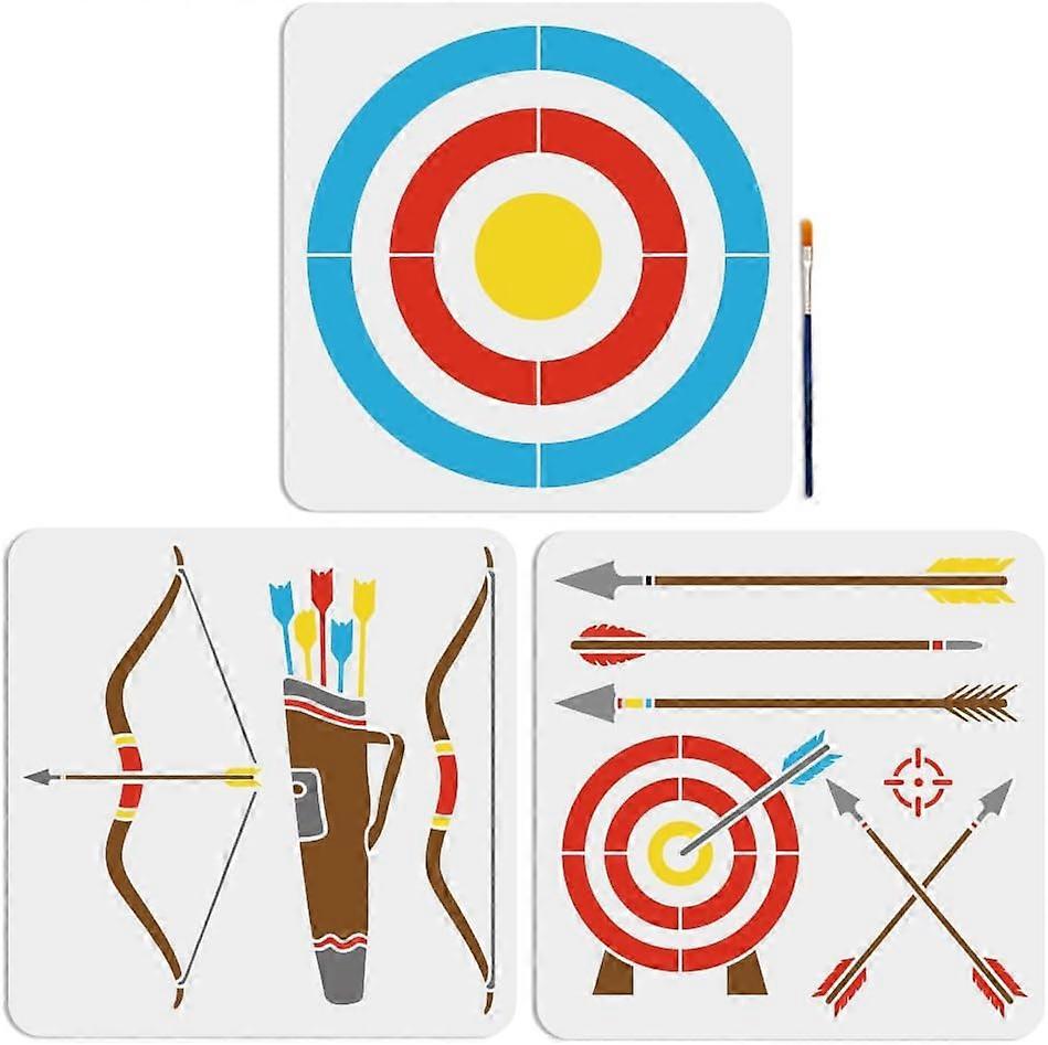 3pcs Archery Bow and Arrow Stencils 11.811.8inch Feather Arrow Painting Stencil with Paint Brush Target Arrow Drawing Stencil for Canvas Wall Furnitur