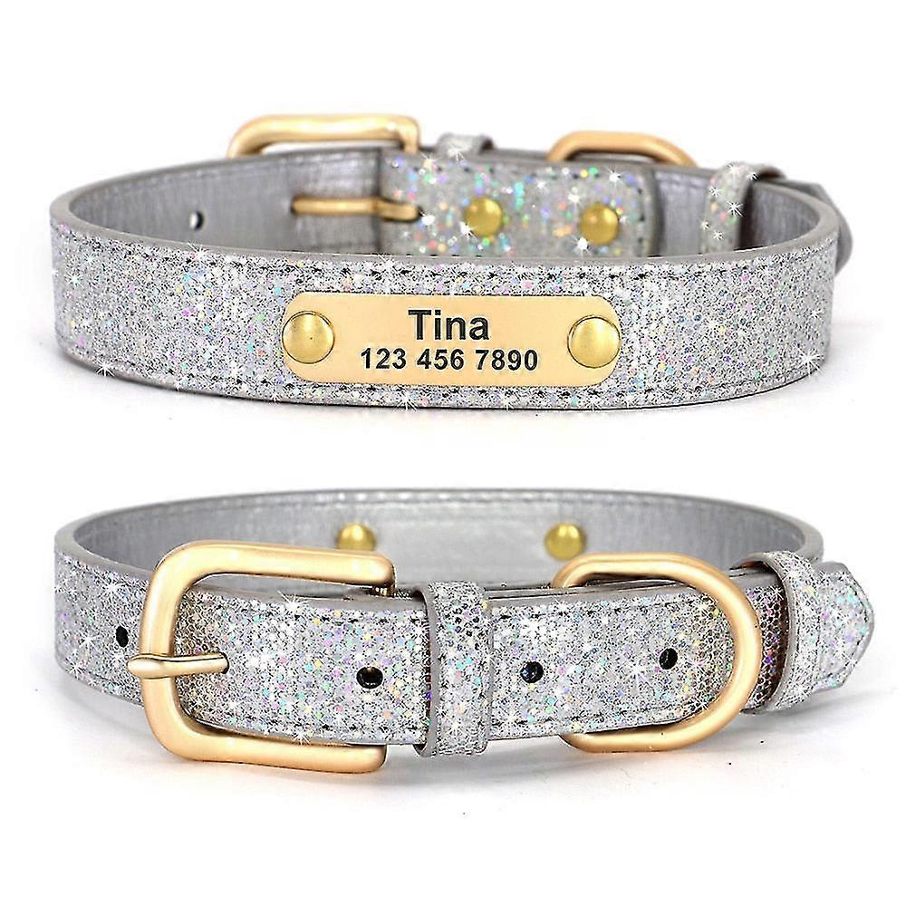 Anti-lost dog id collar personalized dogs cat name collars bling sequins necklace with engraved tag for small medium dogs cats