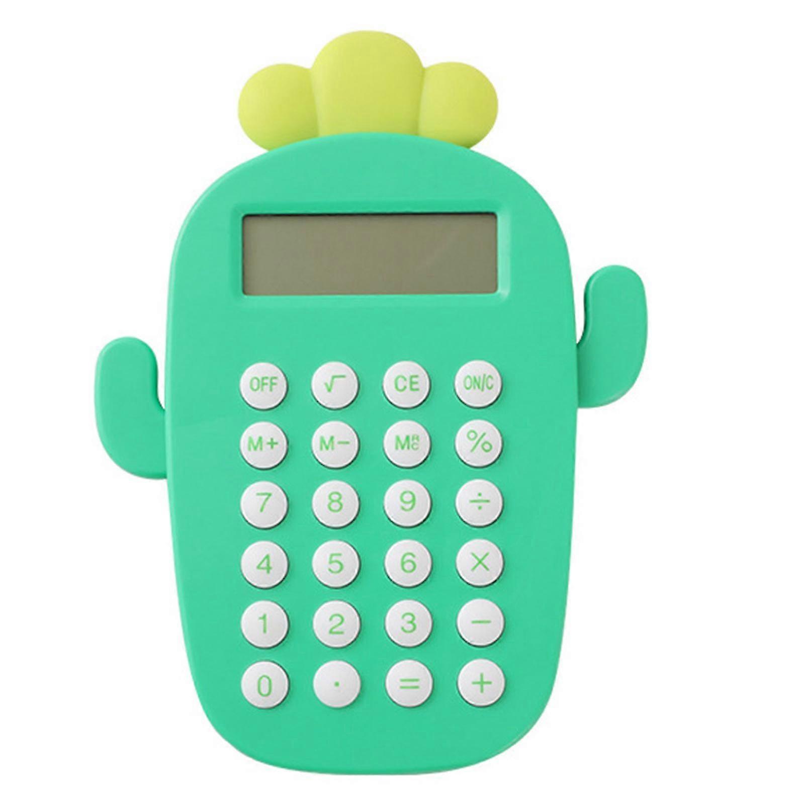 Cute Cactus Desktop Calculator Battery Operated 8 Digits Round Buttons LCD Display Portable Student Finance Calculator Office Supplies