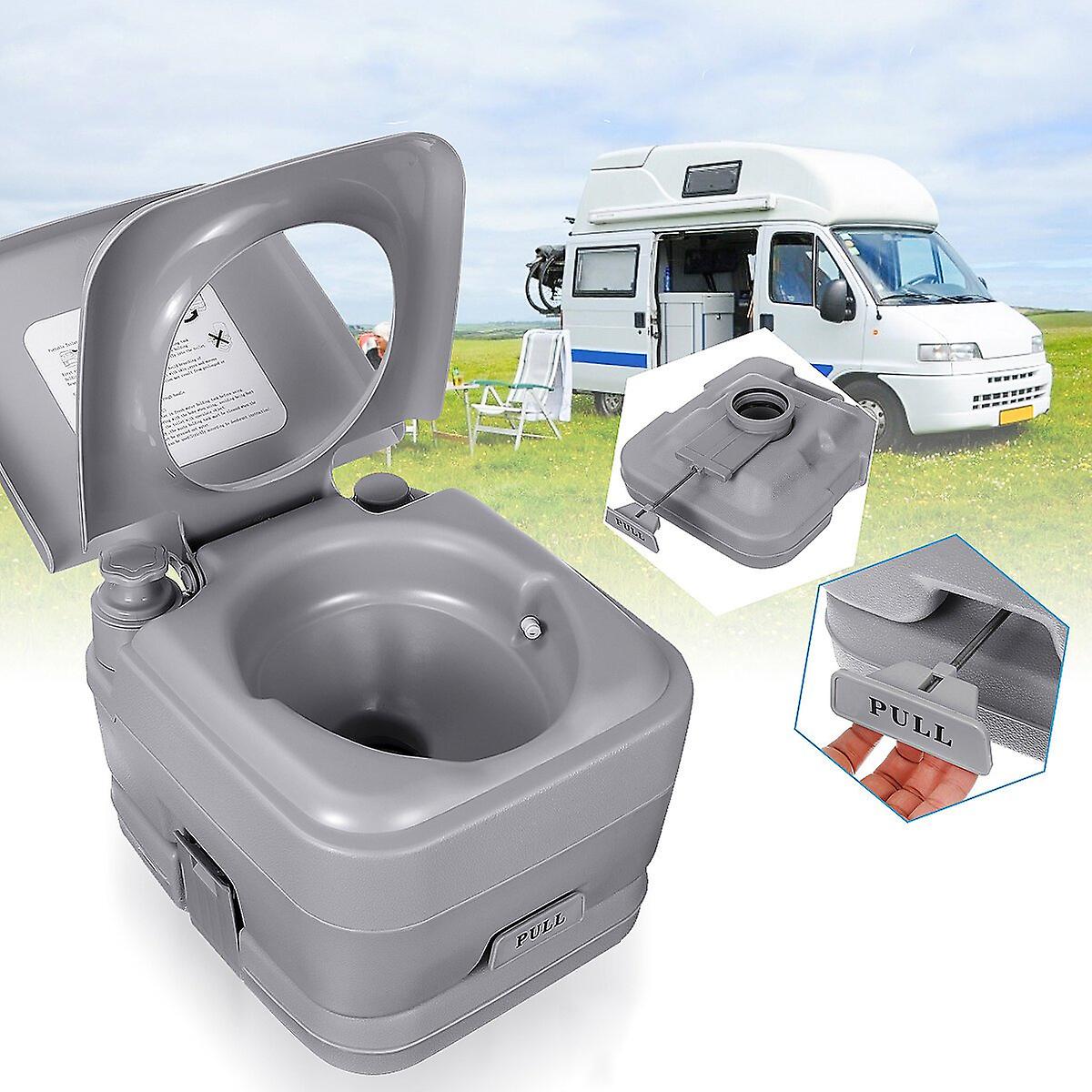 Full Size Vehicel Portable Toilet With Push Button Flush, Tan Camping Travel Piston Pump Commode