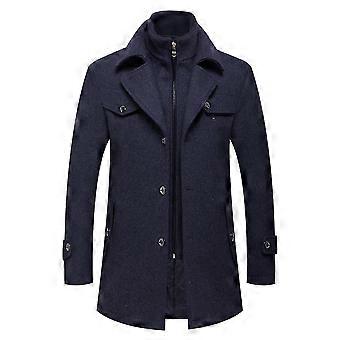 Mens Thick Winter Warm Solid Color Lapel Long Coat Zipper Button