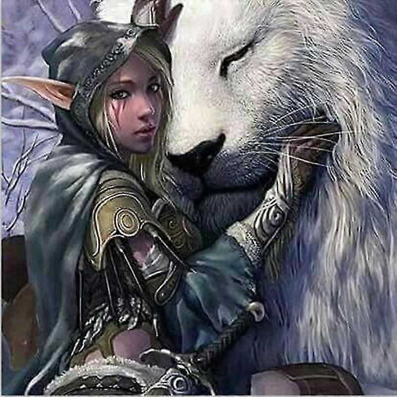 Diamond Embroidery Painting 3d Full Drill Diamond Mosaic Cross Stitch "elf Girl&lion" Full Pasted Painting Diy Crafts Decor Home