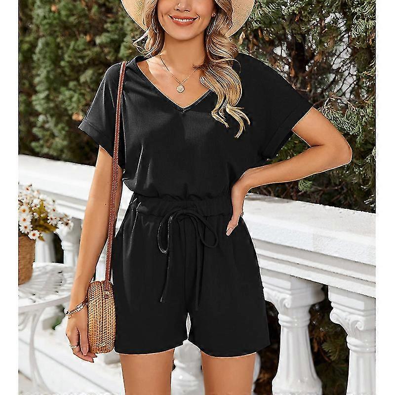 Ladies Jumpsuits V Neck Mini Jumpsuit Solid Color Romper Boho One Piece Playsuit