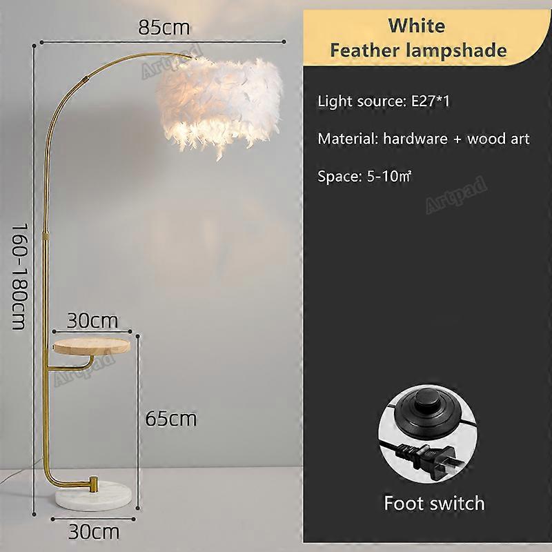 Ostrich Feather Lamp Modern Lamp Living Room Elegant White Feather Standing Lamp with On/Off Switch Room Decoration Floor Lamp