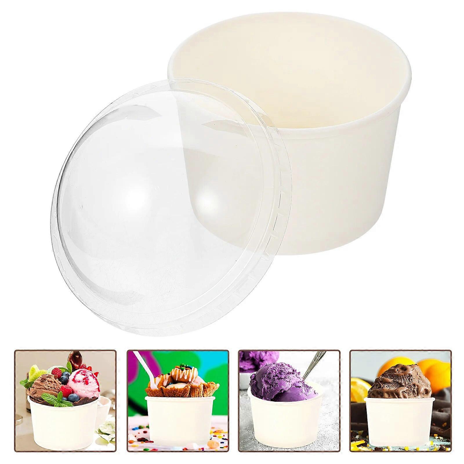 Paper Cups Cup Cream Ice Dessert Bowls Bowl Yogurt Disposable Cake Sundae Pudding Container Treat Lids Frozen Party Lid