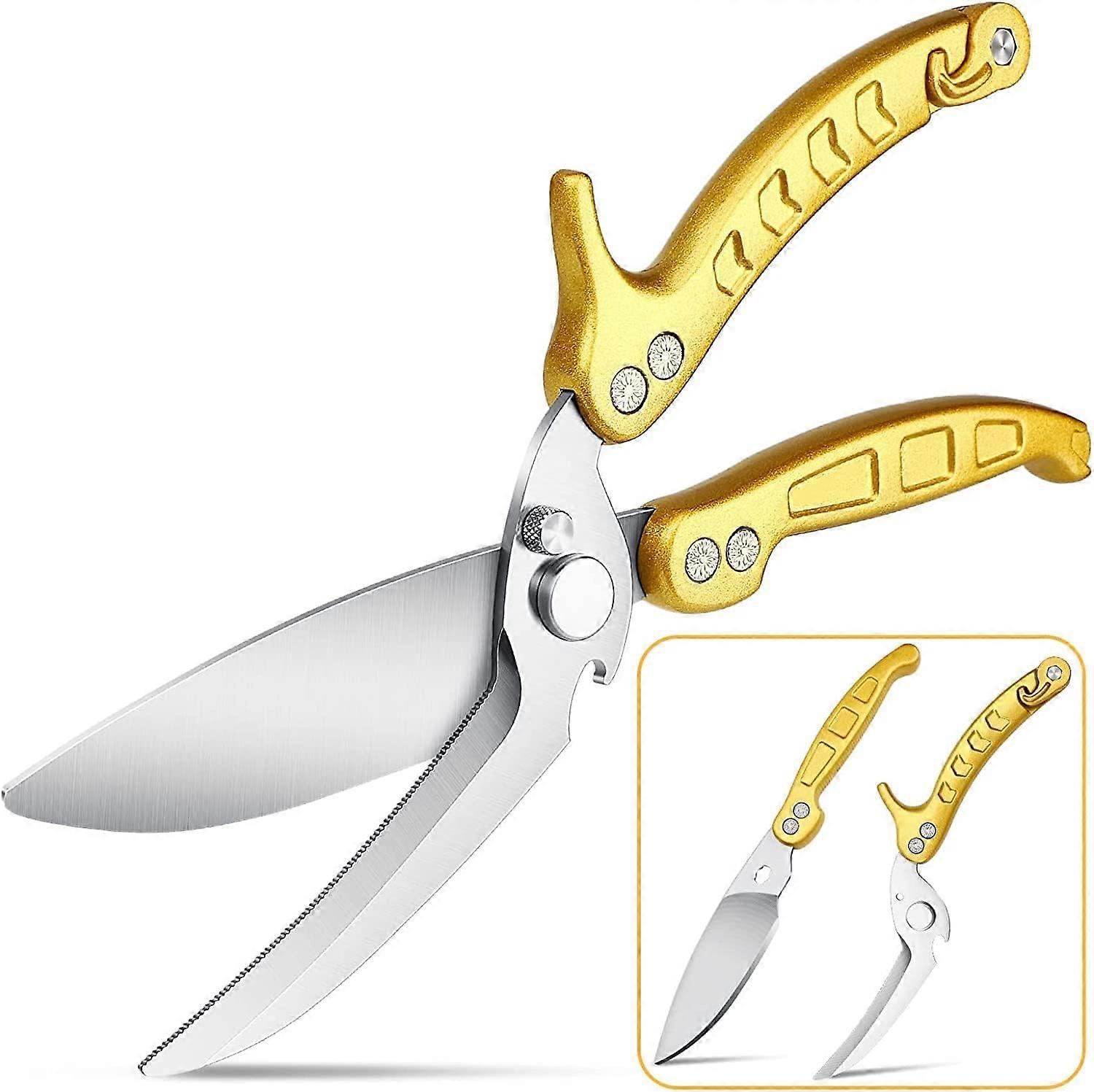 Detachable Poultry Scissors(Yellow), Shark Tooth Kitchen Scissors-26*8cm, Multifunctional Professional Kitchen Scissors for Cutting Bones, Meat, Poult