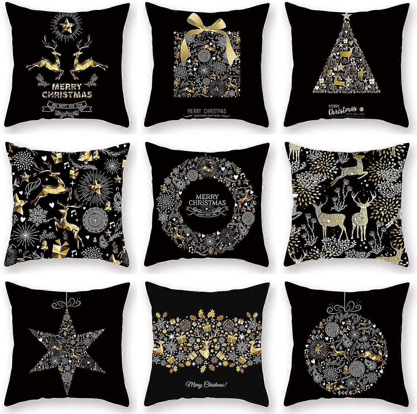 9 Pcs Christmas Black Cushion Covers