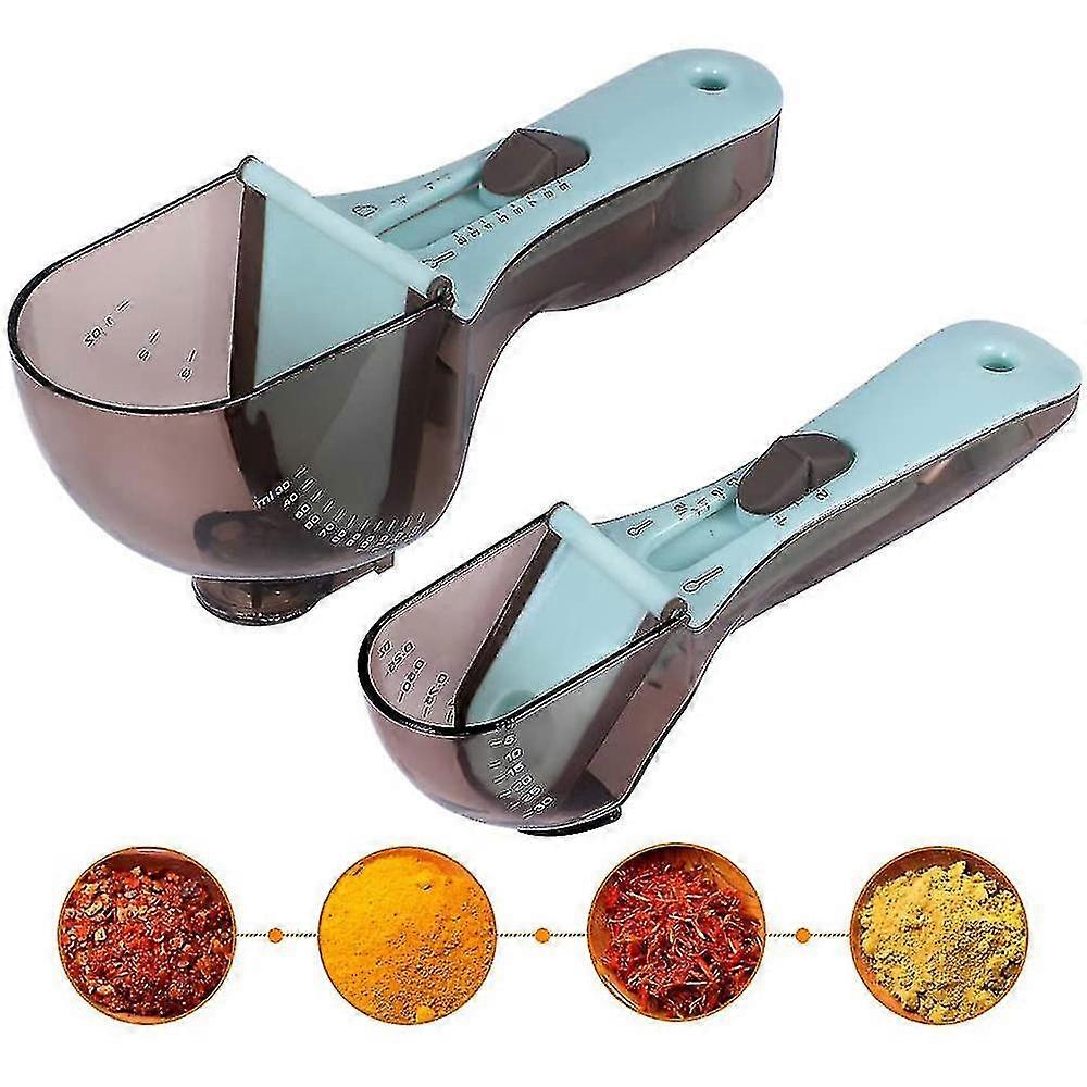 Adjustable Measuring Cups And Spoons Set, 2 Pcs Kitchen Tool Plastic Scale Measuring Spoon For Baking, Liquid And Solid