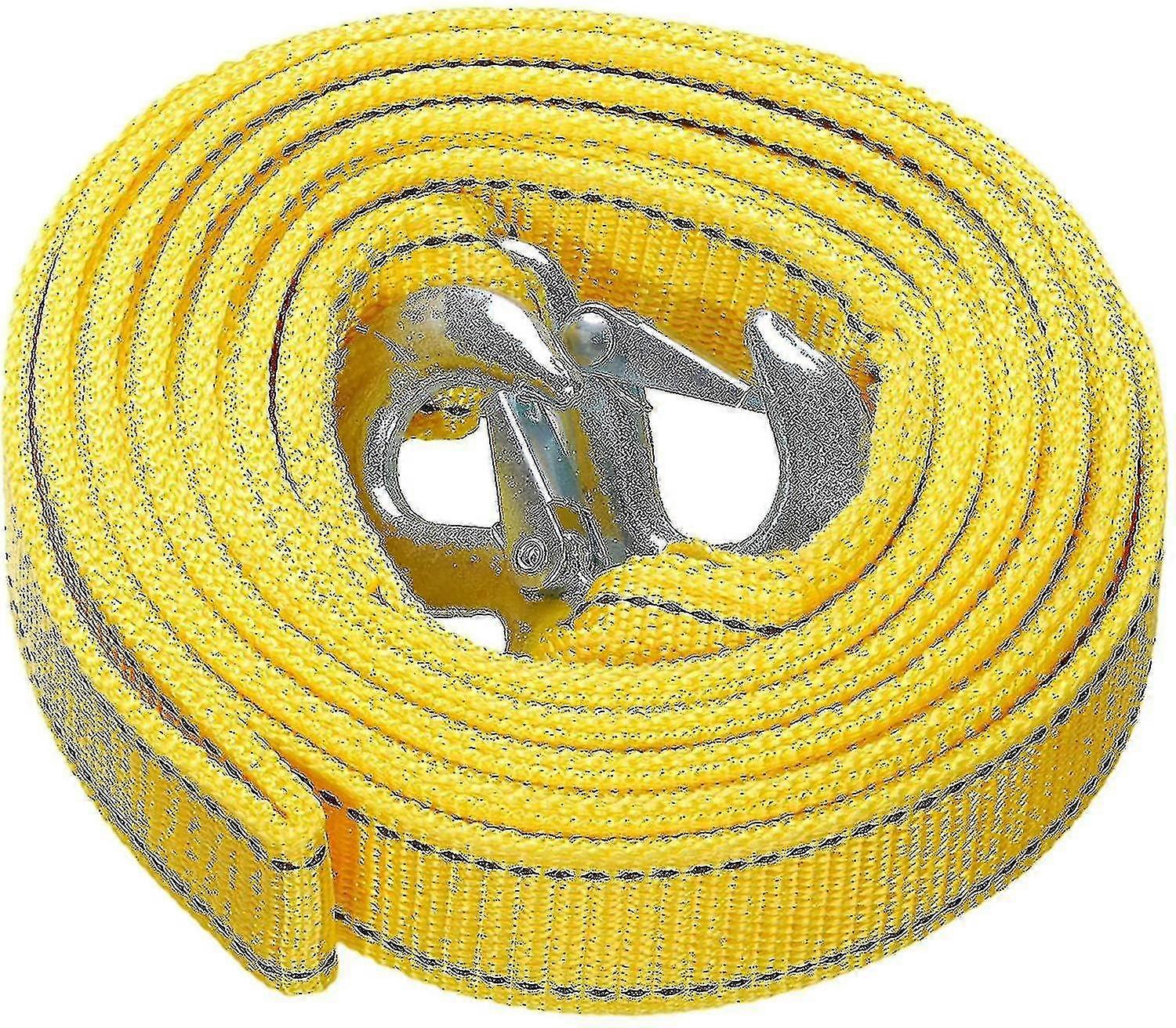 Heavy Duty Tow Strap With Safety Hooks, Polyester Tow Rope, Pull Rope, Yellow 4 Meters, 5 Tons