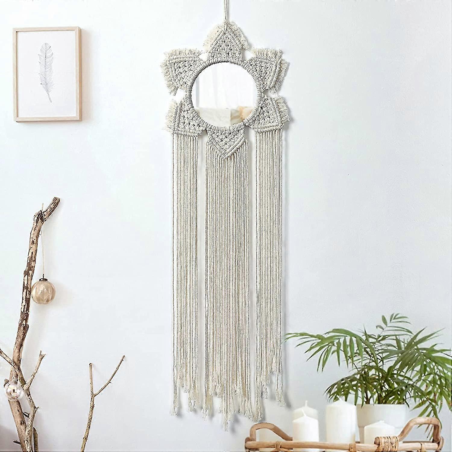 macrame wall hanging-boho decorative wall mirror with tassels