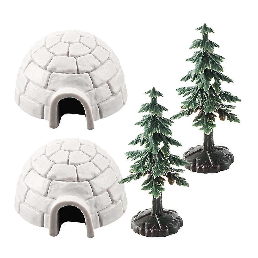 1 Set Artificial Ice House Mini Statues Realistic Ice House Decor Mini Christmas Trees