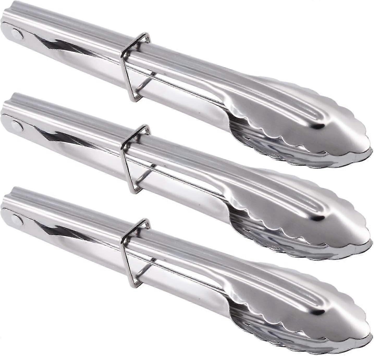Mini rustfritt stål Servering Tongs Små metall tang for servering mat matlaging salat grilling (7-tommers 3 stykker)