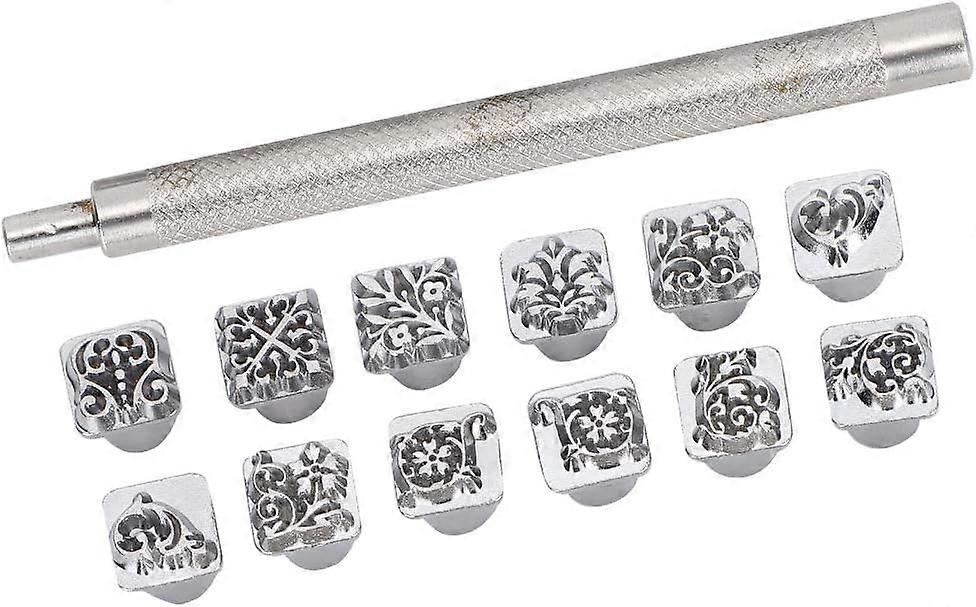 WJTG  Zinc alloy stamp tool set with 12 stamp heads with different patterns for printing on wood, leatherJ