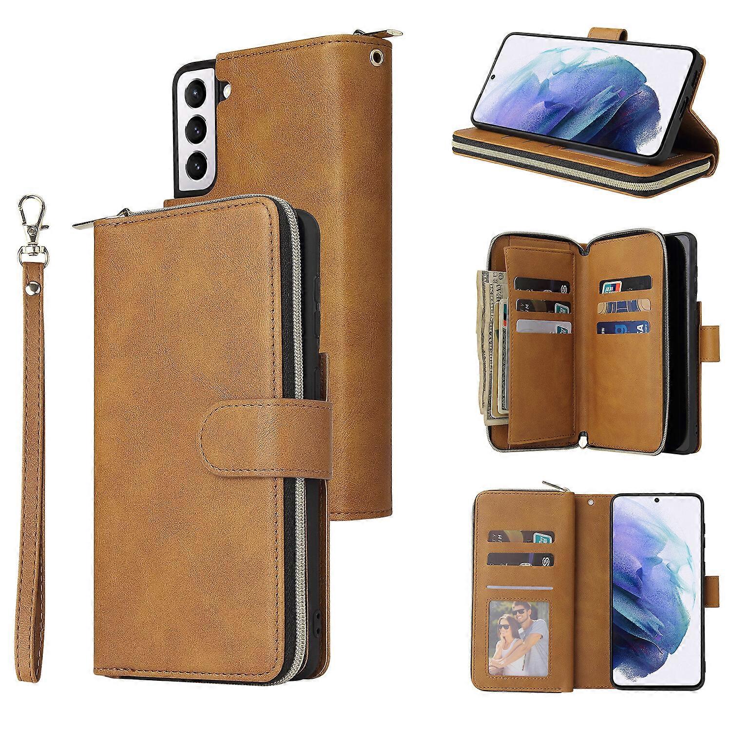 Compatible with Samsung Galaxy S21 5G Wallet Case with 9 Card Slots and Zipper Pocket Flip Cover