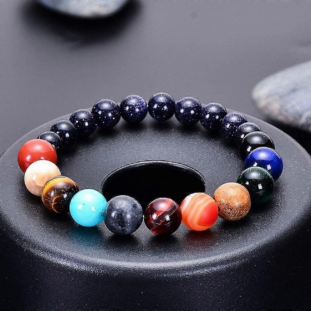 Bracelet Miniverse Système Solaire – Perles Pierre Naturelle & Huit Planètes Étoile Gardienne, Bijou Galaxie Univers Mixte