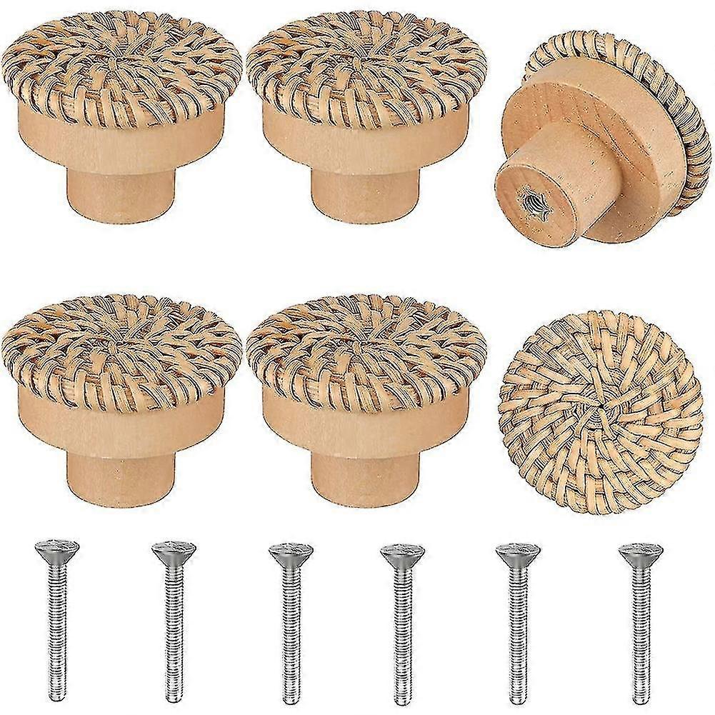 Boho Rattan Dresser Knobs Round Screws Compatible Boho Furniture Knobs 6pcs