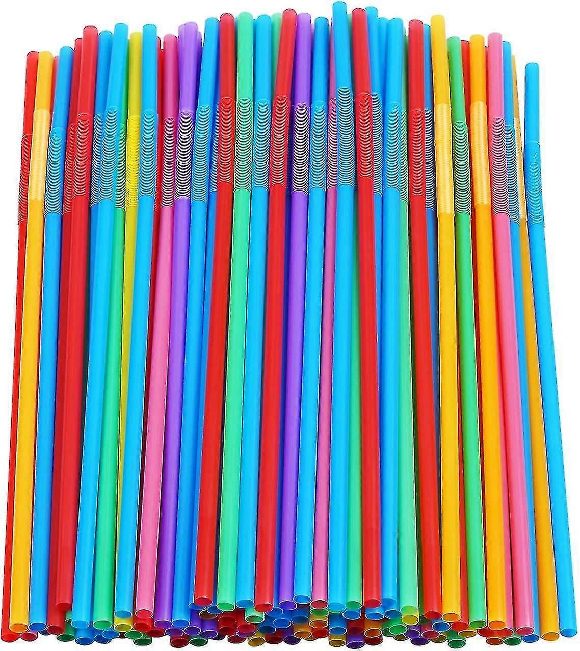 200 Pcs Colorful Plastic Long Flexible Straws