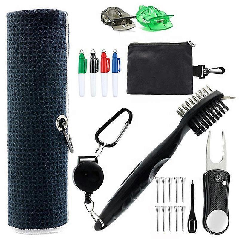 Golf Essentials Kit | Golf Towel | Cleaning Brush | Golf Alignment Kit | Marker | Green Fork