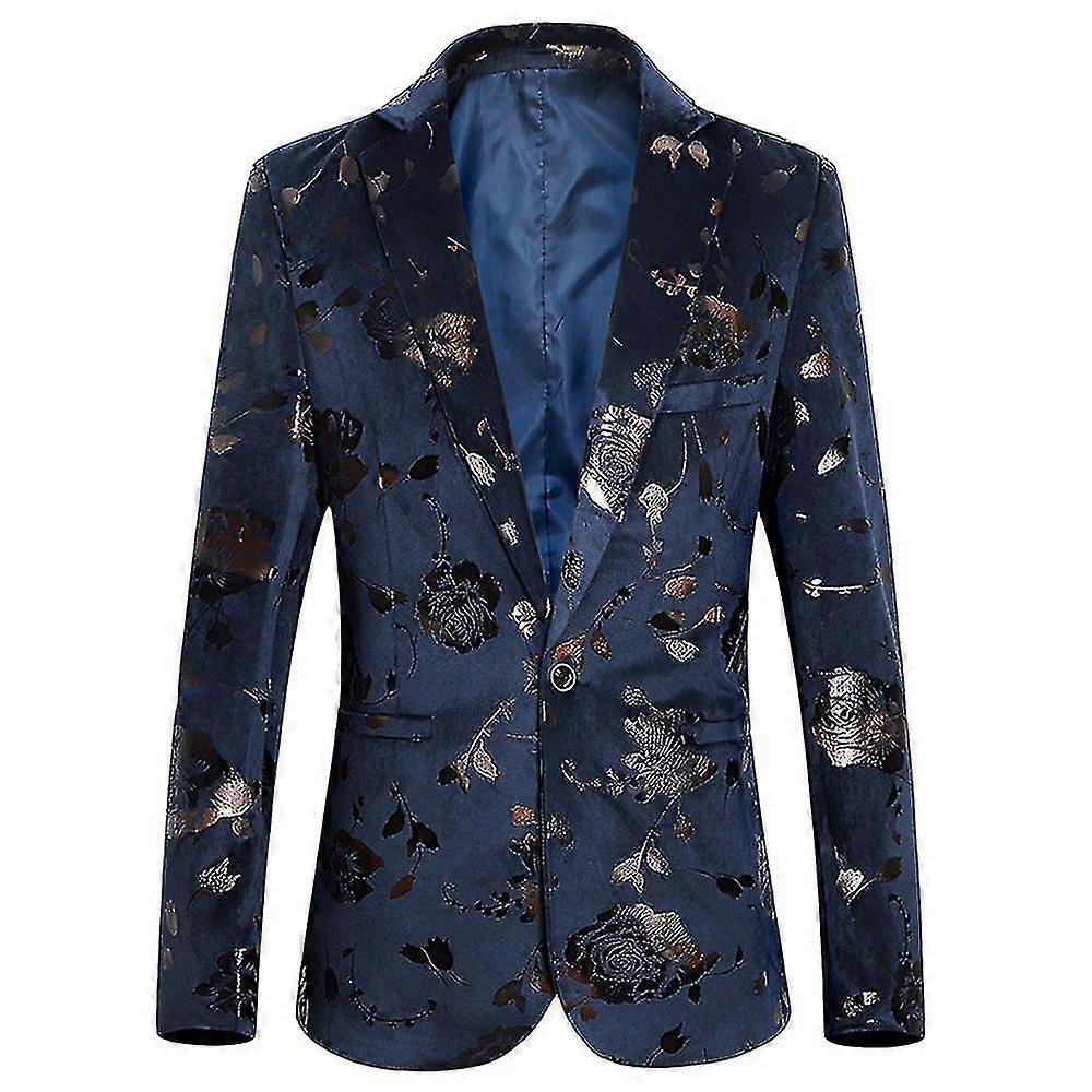 Mens Casual Bronzing Printed Notched Lapel One-button Blazer