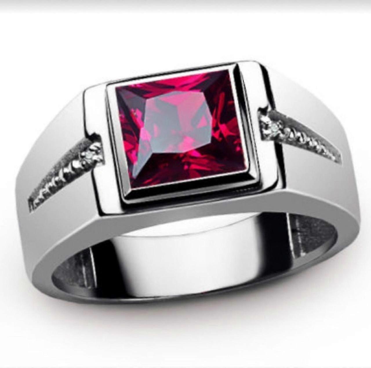 Silver Plated Square Red Zircon Ring - Stylish Silver Plated Square Red Zircon Ring