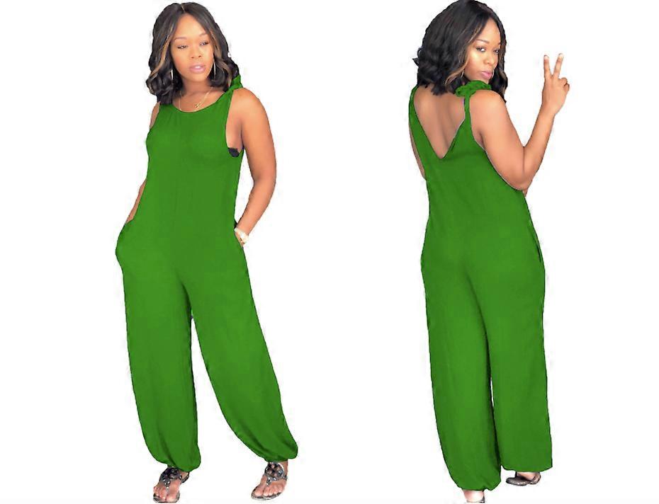Solid color loose bow tie wide-leg jumpsuit