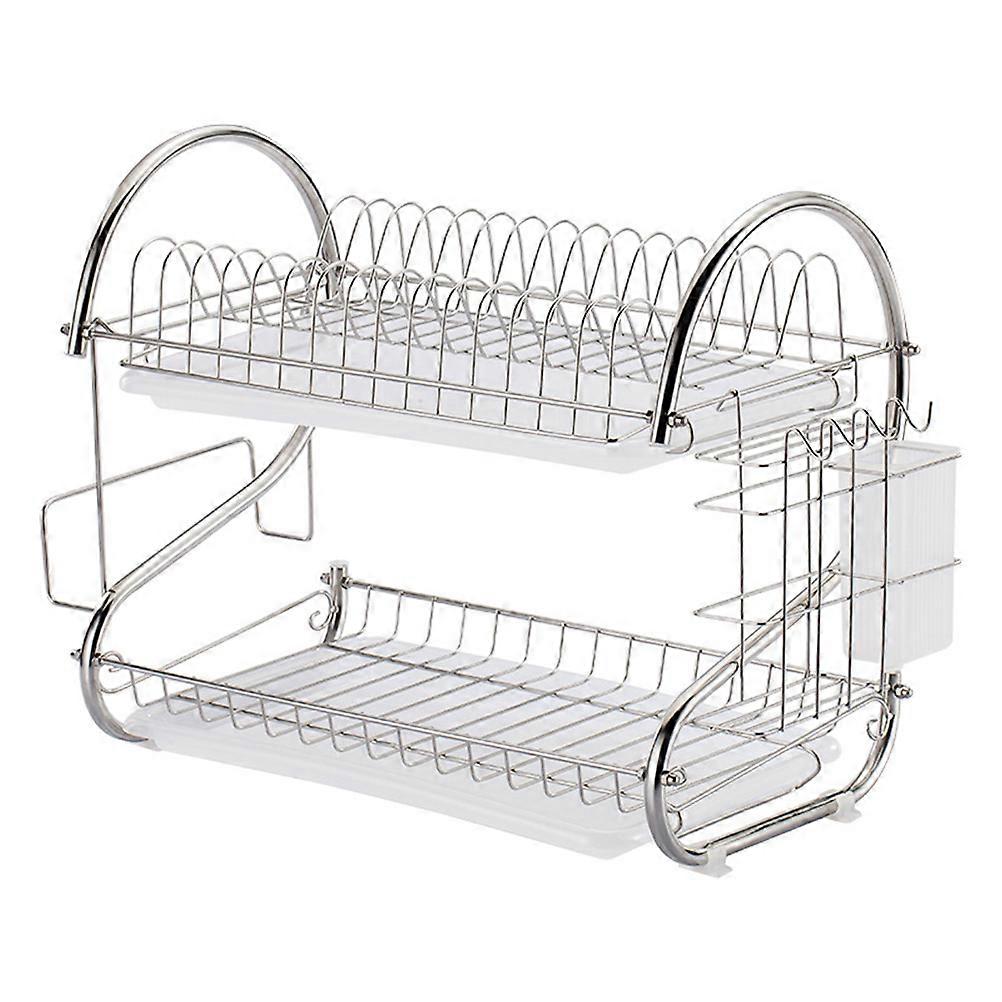 Stainless Steel Dish Drain Rack Double Layer Storage Stand Practical Kitchen Storage Shelf for Home (Silver)