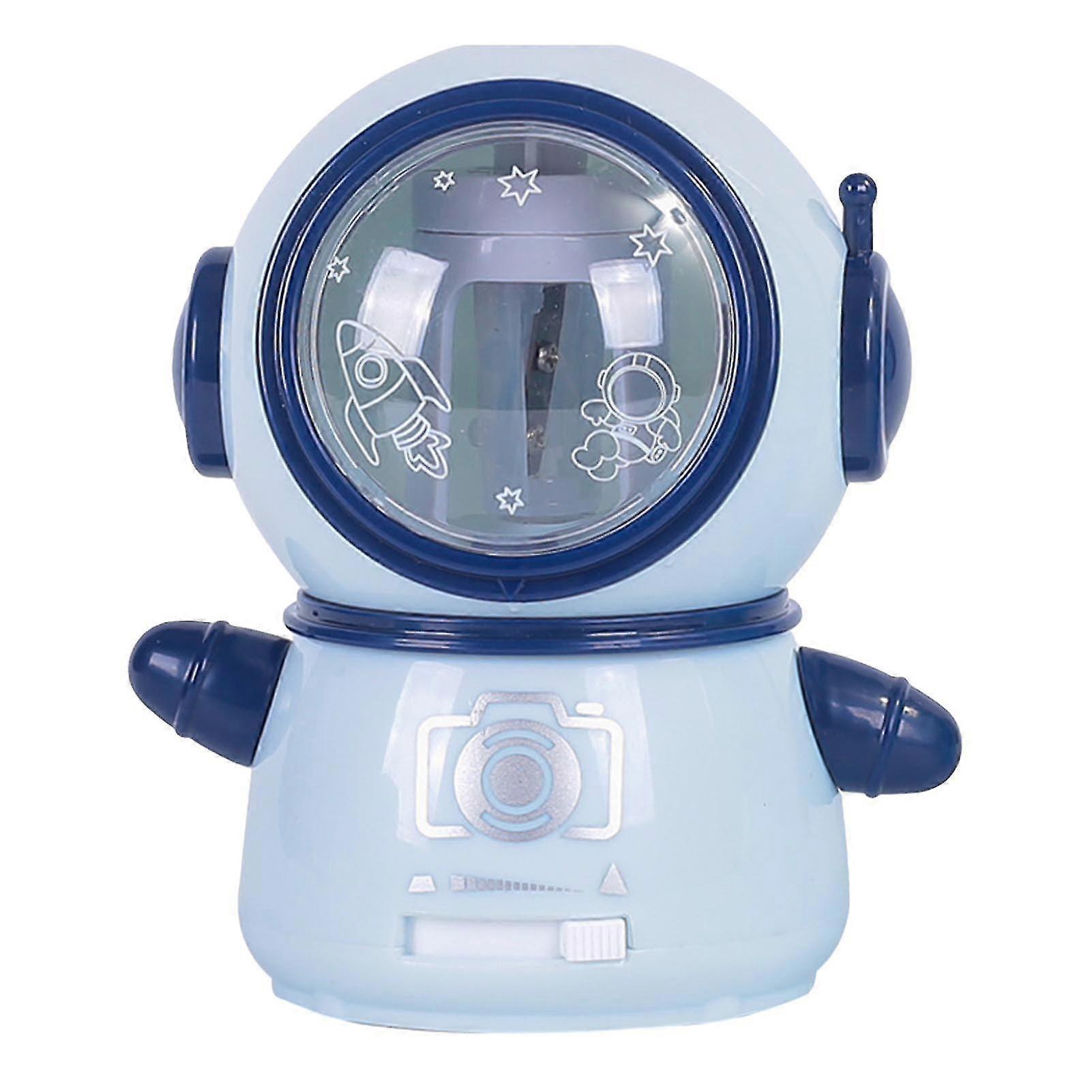 Cartoon Cute Spaceman Pencil Sharpener - Safe and Flexible Electric Sharpener for Classroom and Home (Light Blue)