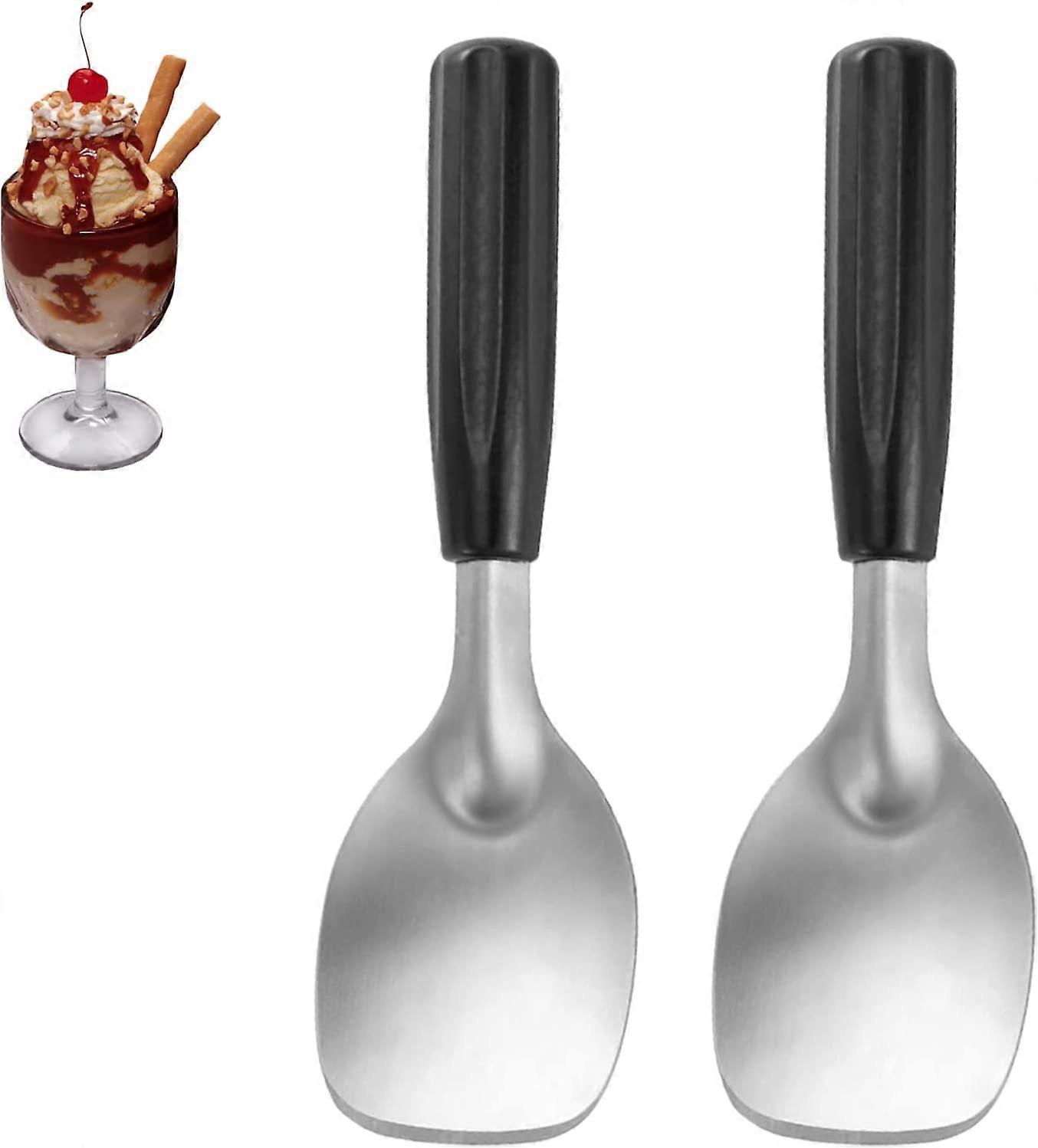 2 Eiskugeln, Edelstahl-Eisportionierer mit Kunststoffgriff (schwarz)