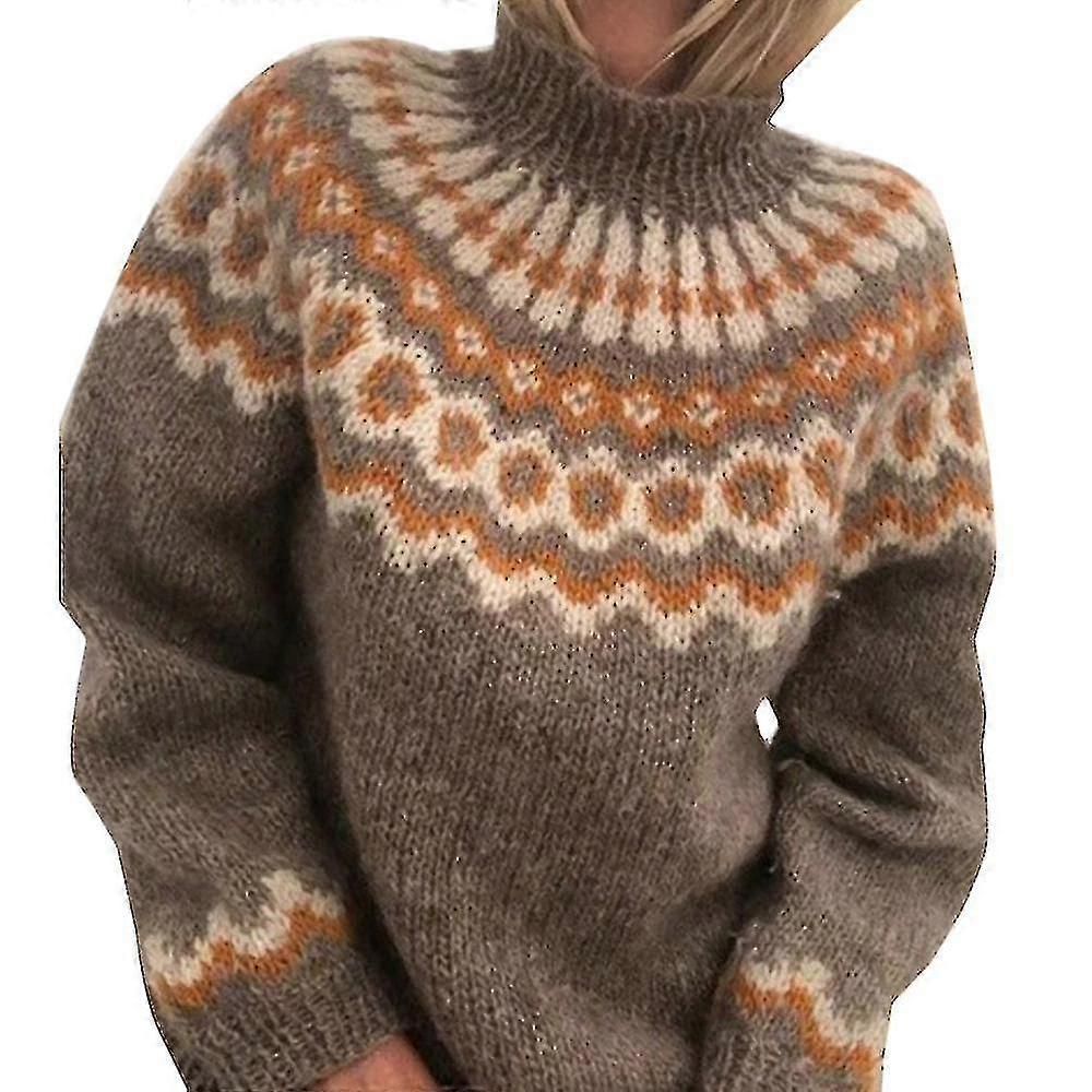A-Damen Gestrickter Nordic Pullover Rollkragenpullover Pullover Pullover Winter Tops
