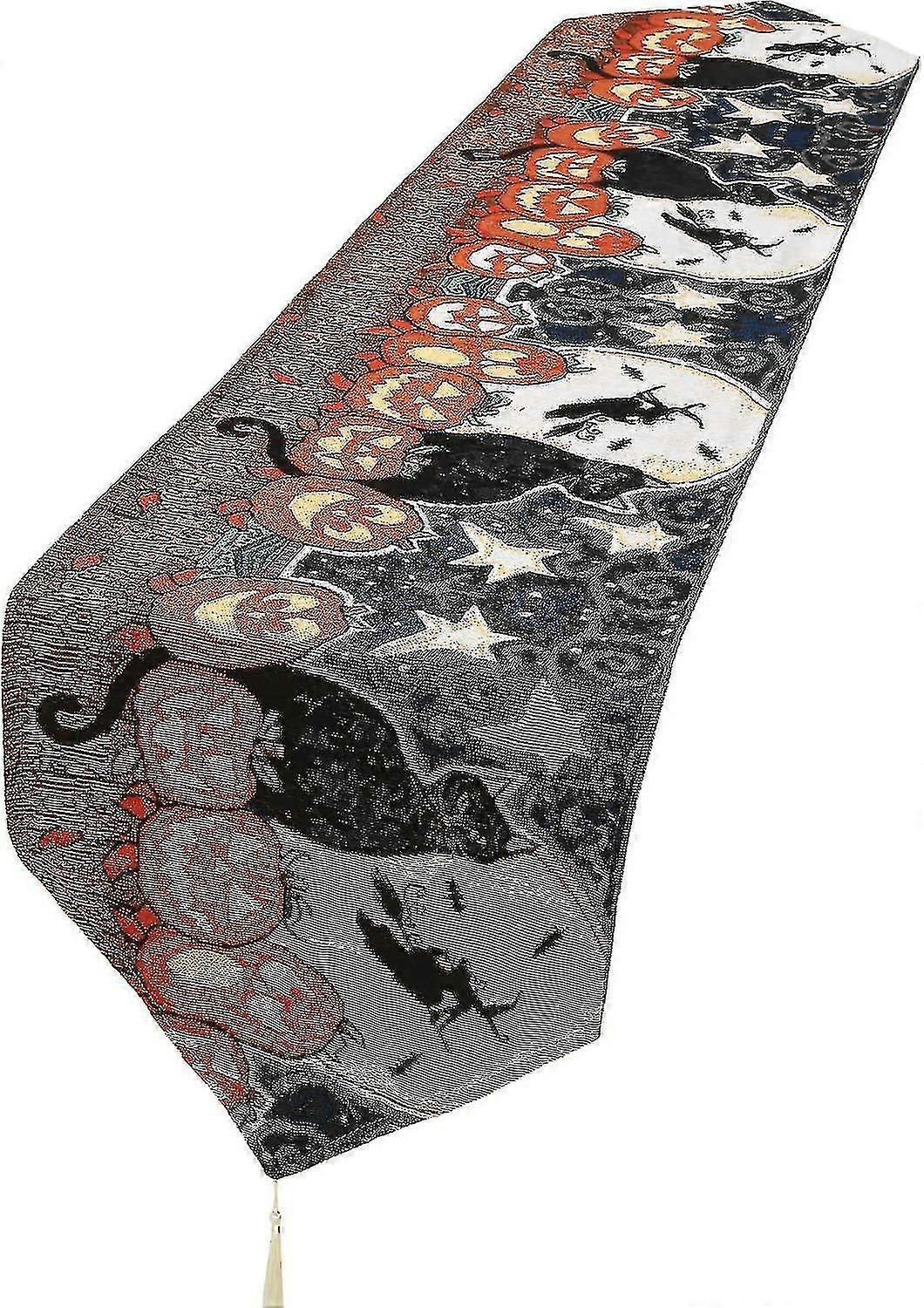 Halloween Table Runner Linen Decorative Tablecloth With Tassels Party Home Table Decor