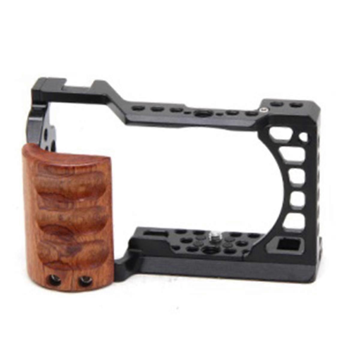For A6400 / A6300 / A6100 / A6000 Wood Handle Metal Camera Cage Stabilizer Rig