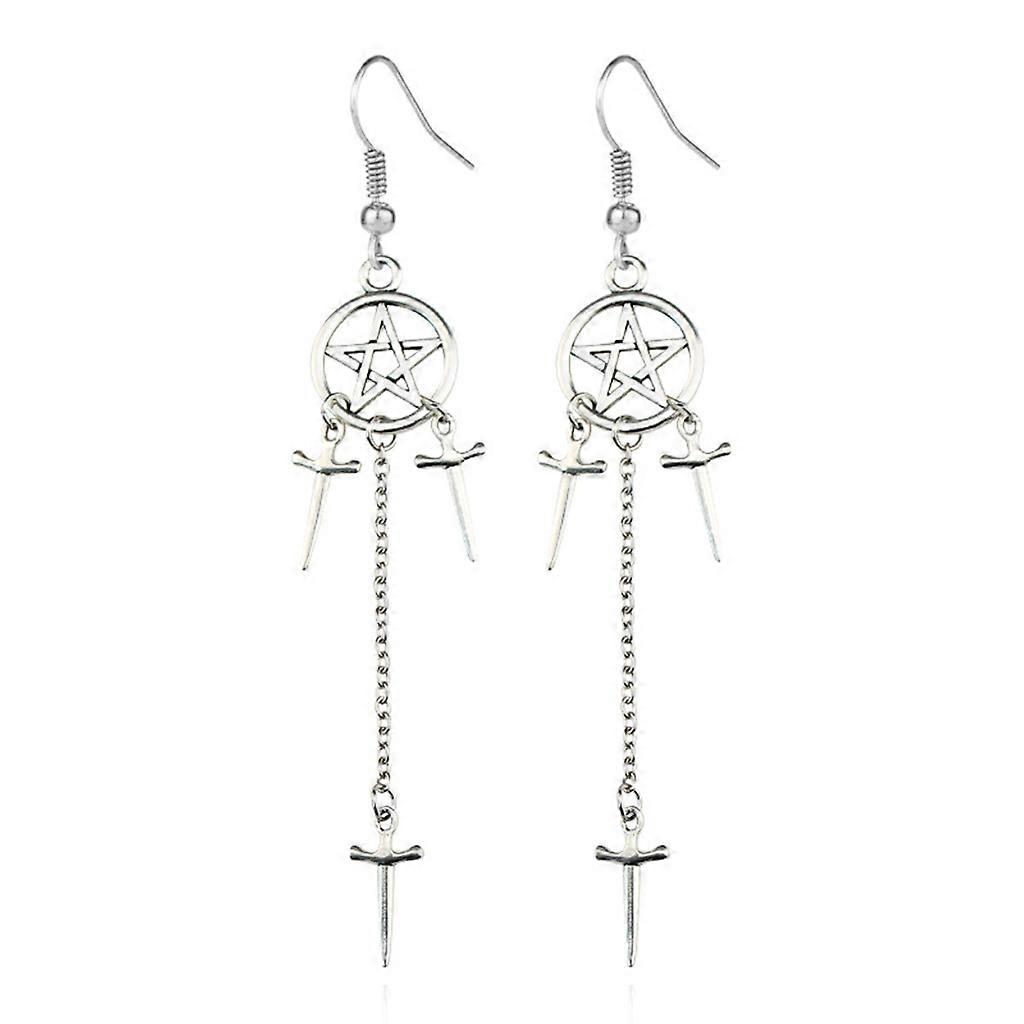 Magical Witch's Rites Pendientes Punk Gothic Five-pointed Star Swords Pendientes