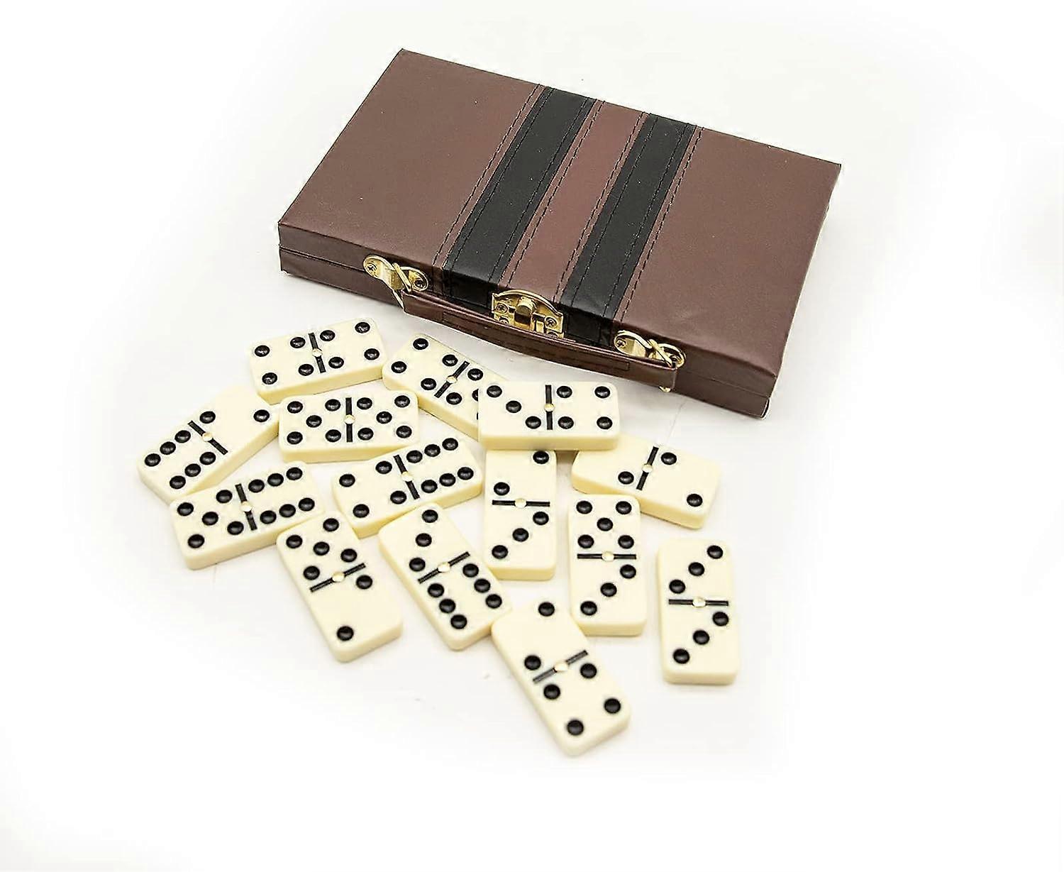 Various Domino Double 28 Tokens Synthetic Leather Box, Classic Table Game for Kids and Adults