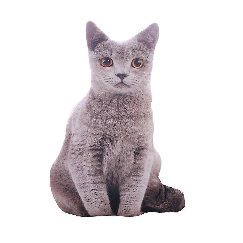 1 coussin en peluche 3D en forme de chat simulé (gris)
