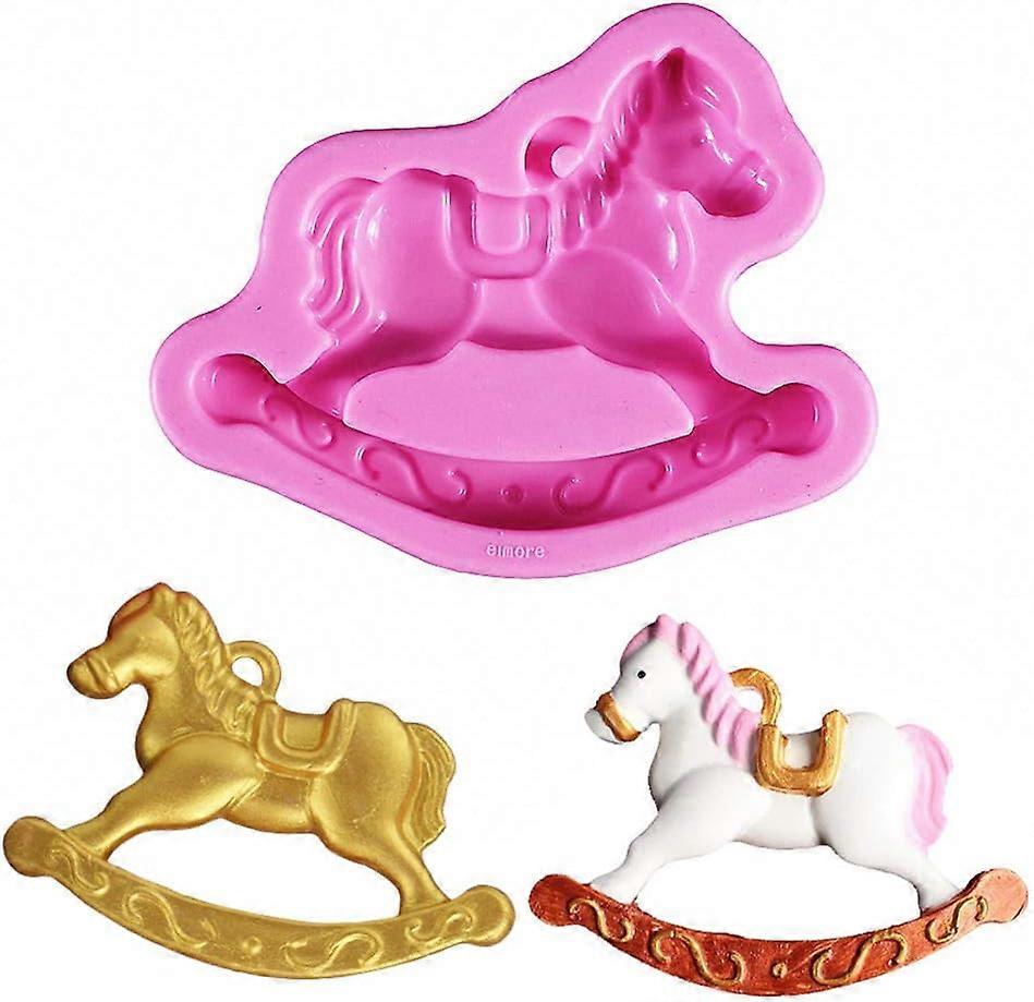 Rocking Horse Cake Fondant Mold, Wooden Horse Ride on Silicone Chocolate Candy Mold Sugar Craft DIY Baby Shower Cake Decorating