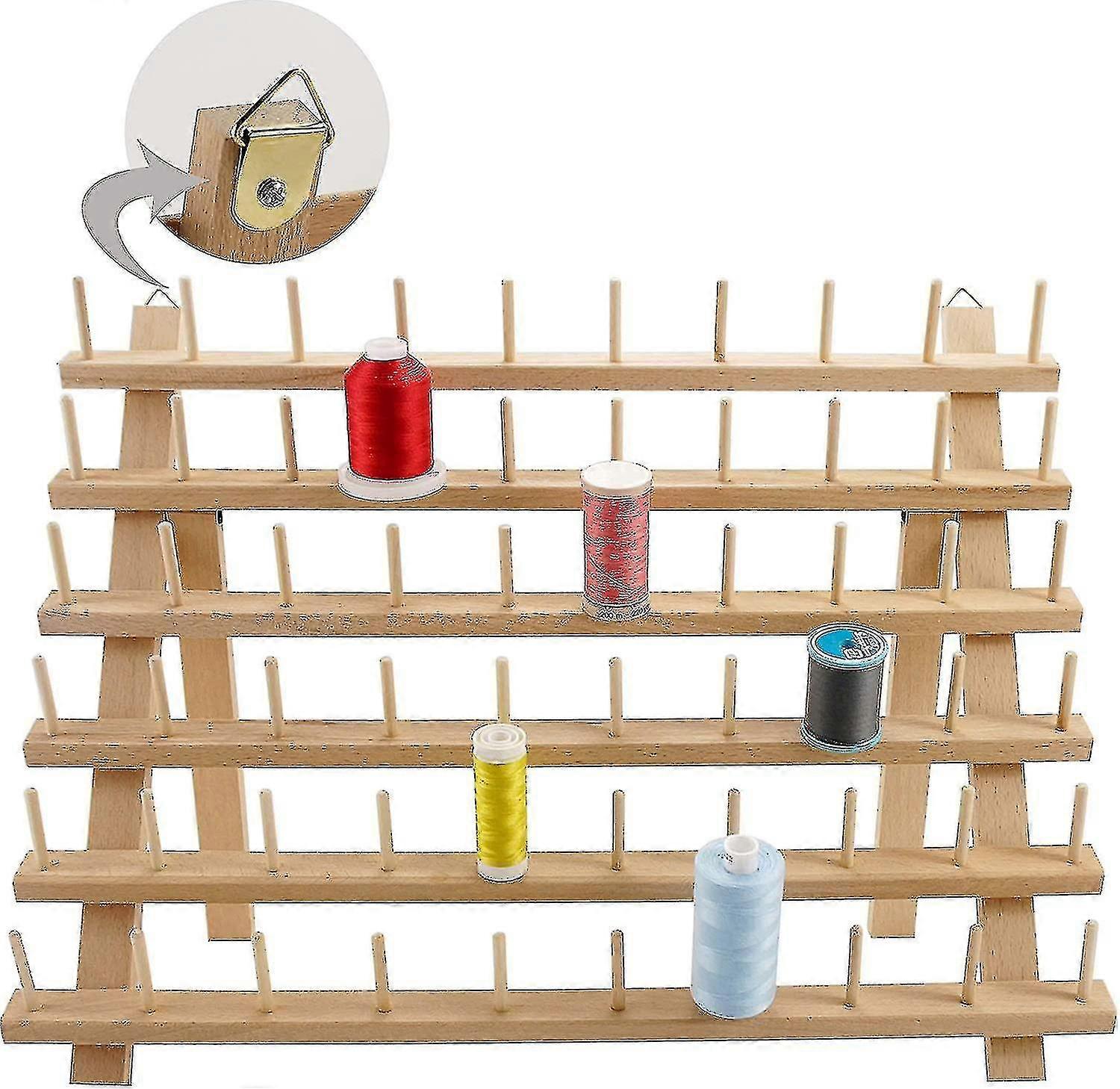 60 Spools Wooden Thread Rack/thread Holder Organizer With Hanging Hooks Compatible With Embroidery Quilting And Sewing Threads