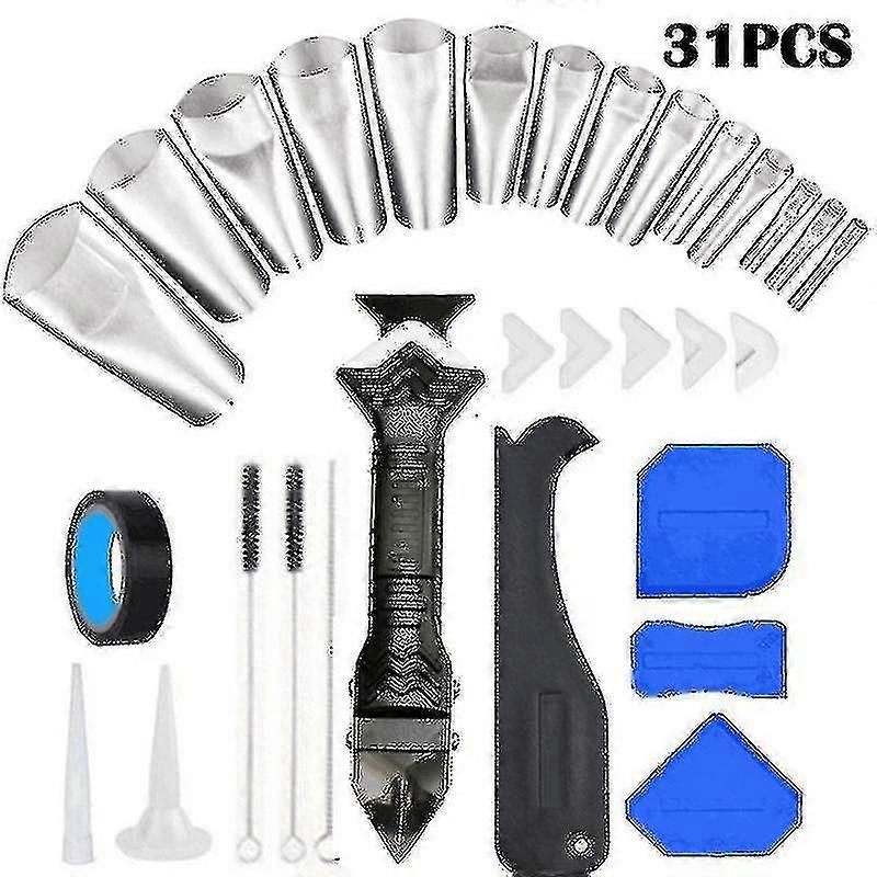 Caulking Tool Kit,31 Pcs Caulking Tool,3 In 1 Caulking Finishing Tool With Scraper Caulk Nozzles White