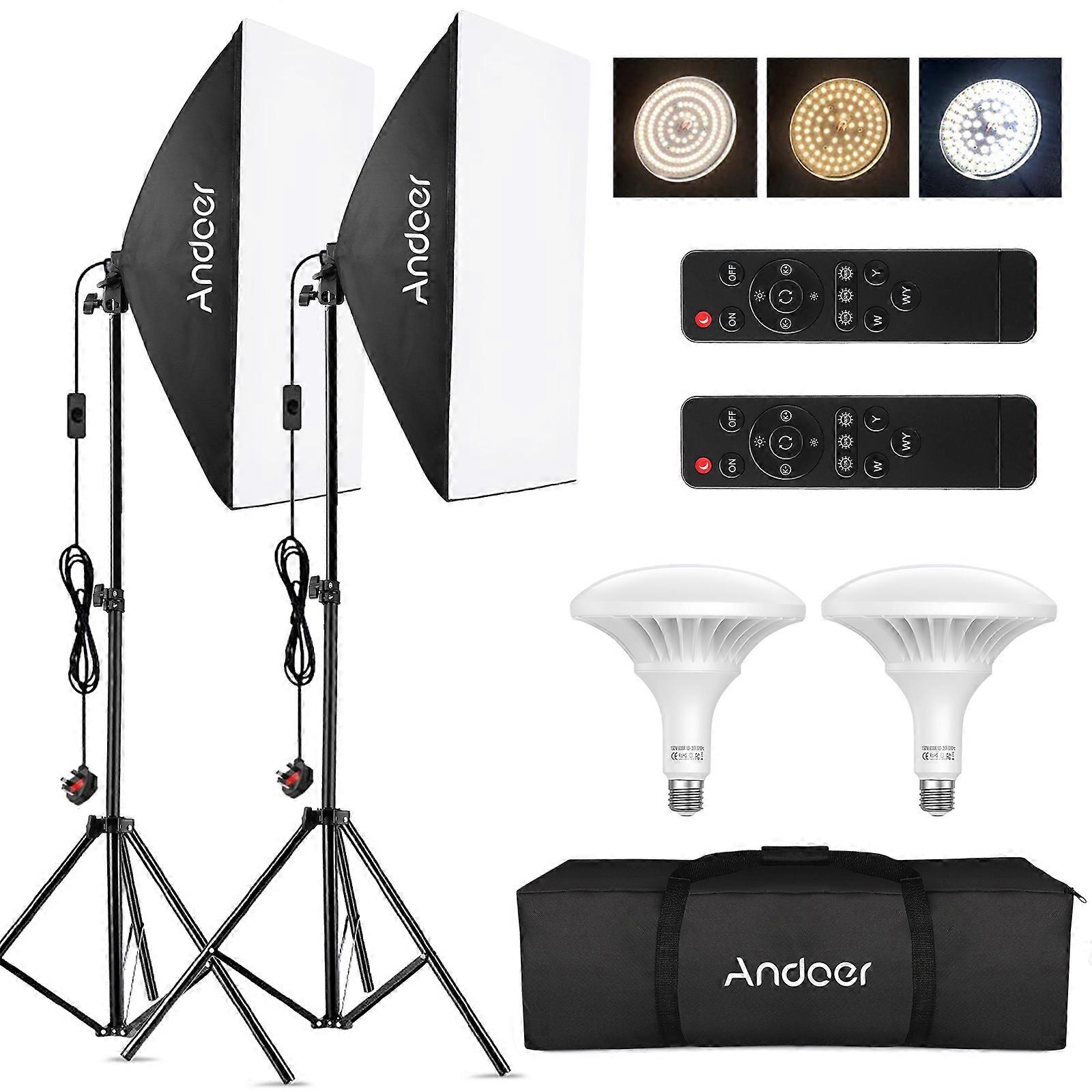 Andoer Professional Studio Photography Softbox LED Light Kit with 20x28 Inch Softbox + 3000K-6000K 150W LED Light 2m Light Stand