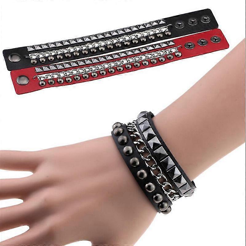 Multilayers Rivet Chains Gothic Punk Wide Cuff Leather Bangle Bracelets Jewelry