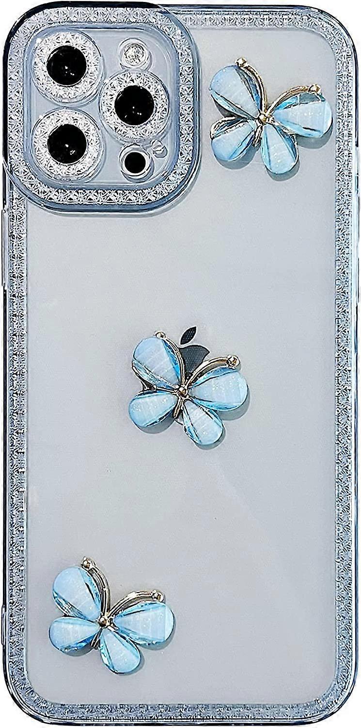 for iPhone 13 Pro Max Case 6.7 inch,Cute 3D Butterfly Bling Glitter Clear Transparent Case with Anti-Fall Lens Cameras Sparkly Soft TPU Case for iPhon