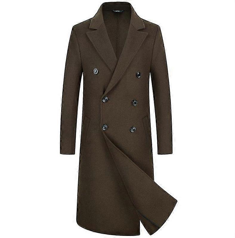 Men's Premium Slim Fit Çift Göğüslü Kapitone Astar Yün Hendek Over Coat