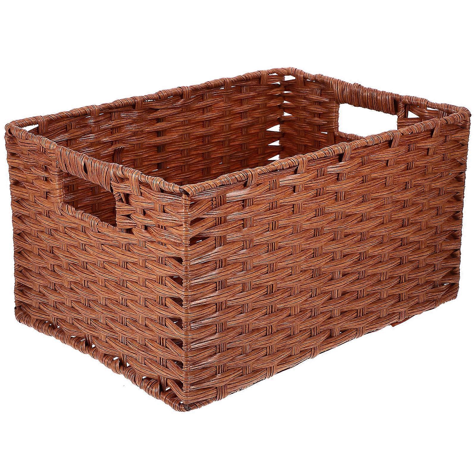 Imitation Rattan Basket Woven Storage Bin Large Capacity Desktop Basket Container