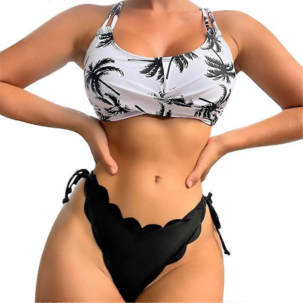 Womens Cross Back Badkläder 2 stycken Split Baddräkt-kammussla Trim Bikinis Set
