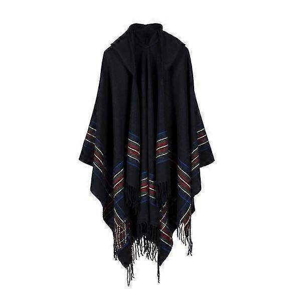 Faux Wool Blend Striped Hooded Shawl Cloak Bohemian Gypsy Hippie Cloak Cloak