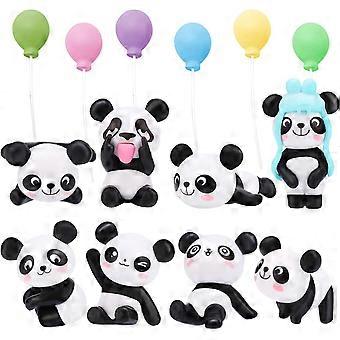 8Pcs Cute Panda Figure Ornaments, Panda Toys Set Mini Resin Panda Balloon Cake Topper Decoration Miniature Farm Animal Panda Figurines for Cake, Desk